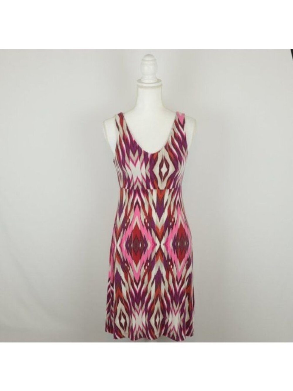 Athleta Santorini Women's Extra Small Pink Ikat Knit V-Neck Above Knee Dress